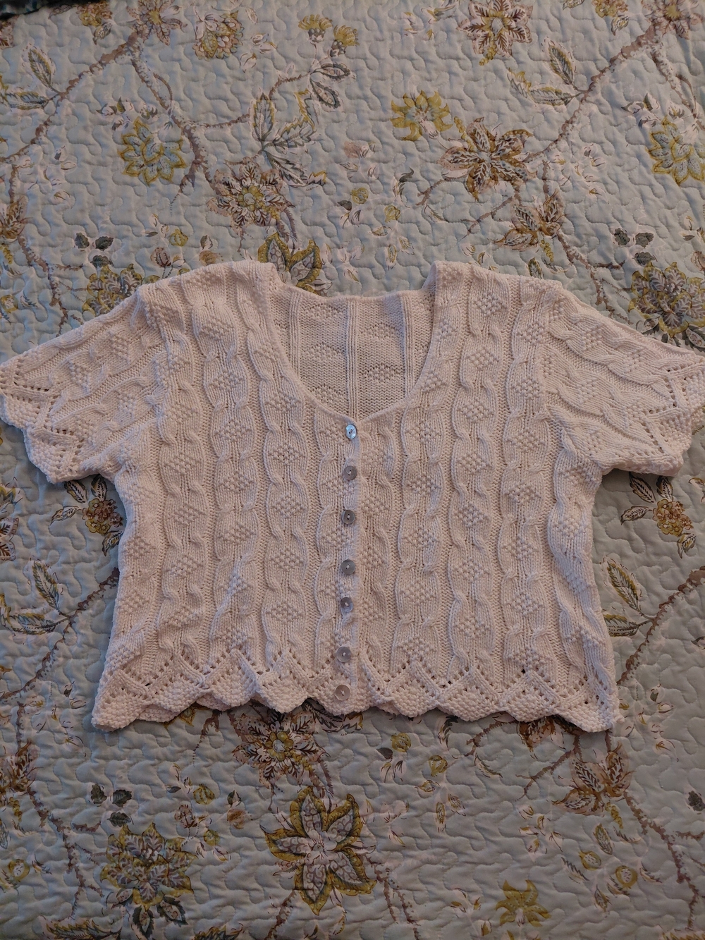 White Cable-knit Short Sleeve Cardigan